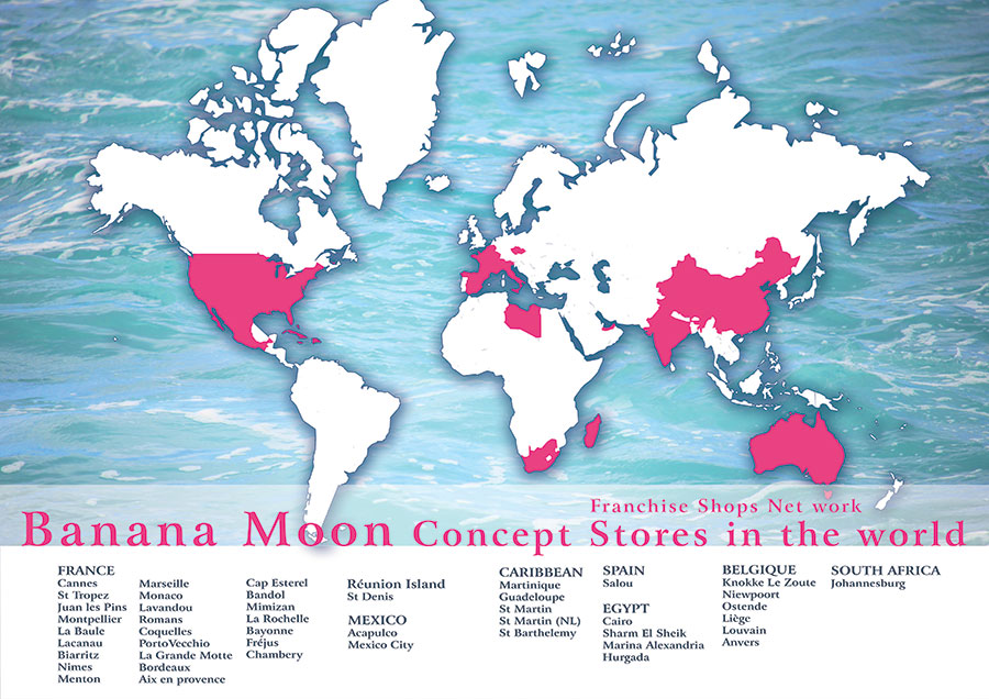 map of the Banana Moon stores around the world
